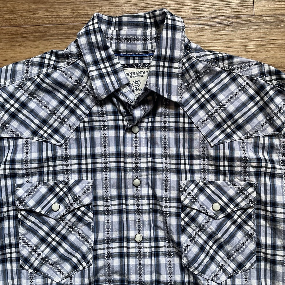 Panhandle Rough Stock Shirt Womens Small Plaid Western Pearl Snap Embroidered - Picture 6 of 15